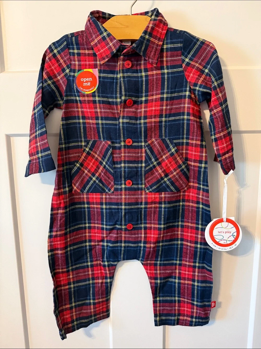 Magnetic Me Flannel Holiday Plaid Baby Boys Romper New!